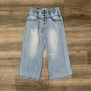 Habitual Girls High Rise Wide Leg Crop Jeans Size 16 Light Wash Distressed Denim